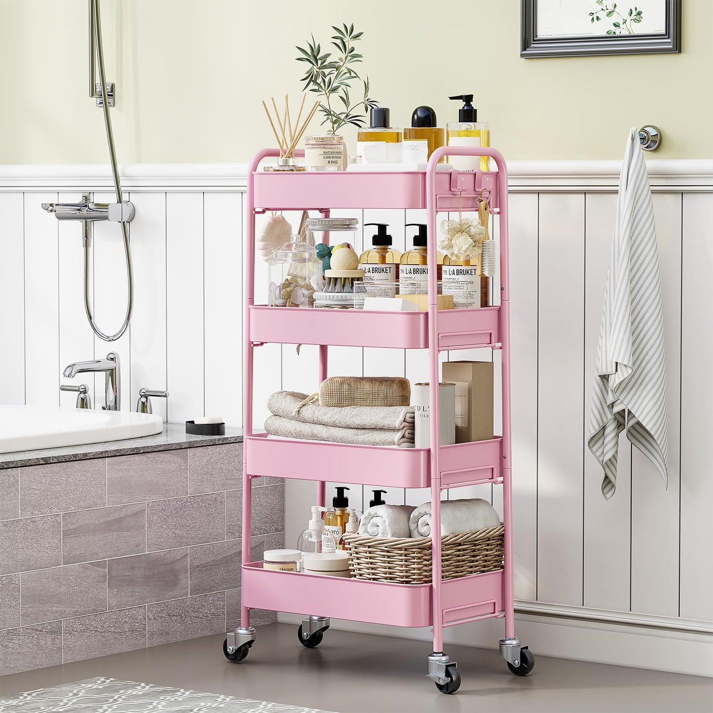 KINGRACK 4 Tier Metal Storage Trolley on Wheels