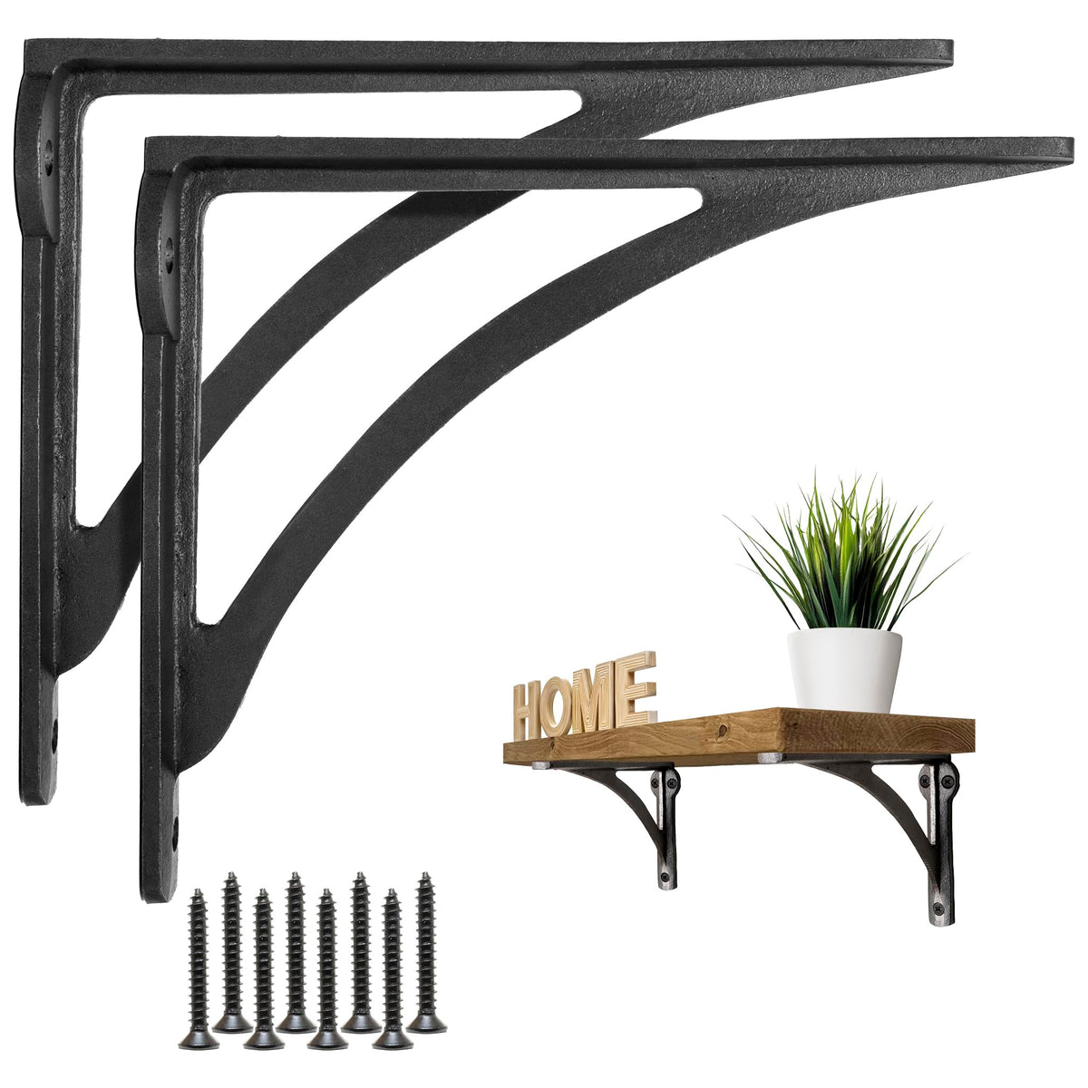 EDUWURXS Ironbridge Cast Iron Heavy Duty Shelving Brackets | Wall Shelf Supports (7x8" Pack of 2)