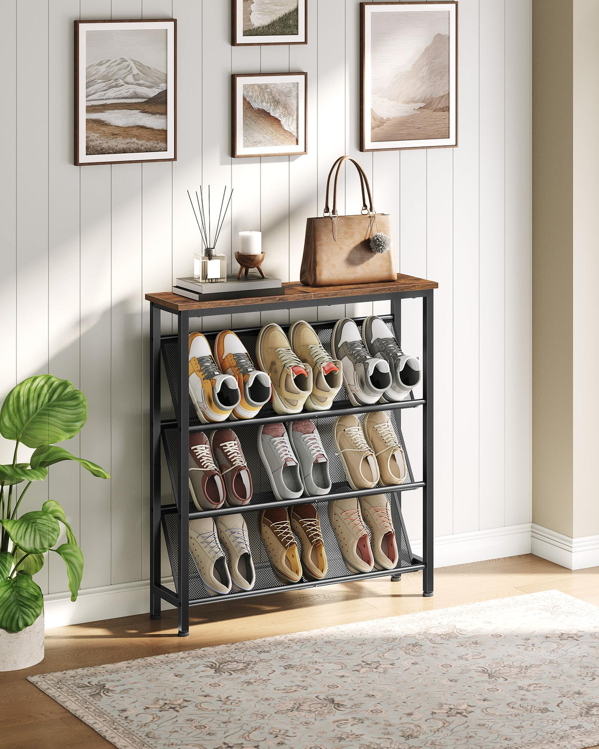 CHOEZON Narrow Shoe Rack, 4-Tier Slanted Shoe Storage Shelf, Shoe Rack for Entryway with Adjustable Feet