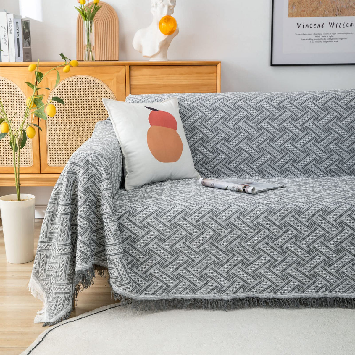 LHGOGO Throws for Sofas Large Sofa Throw 3 Seaters, Stereoscopic Jacquard Woven Versatile Decorative Throw for Sofa, Bedspread and Settee 180x300cm