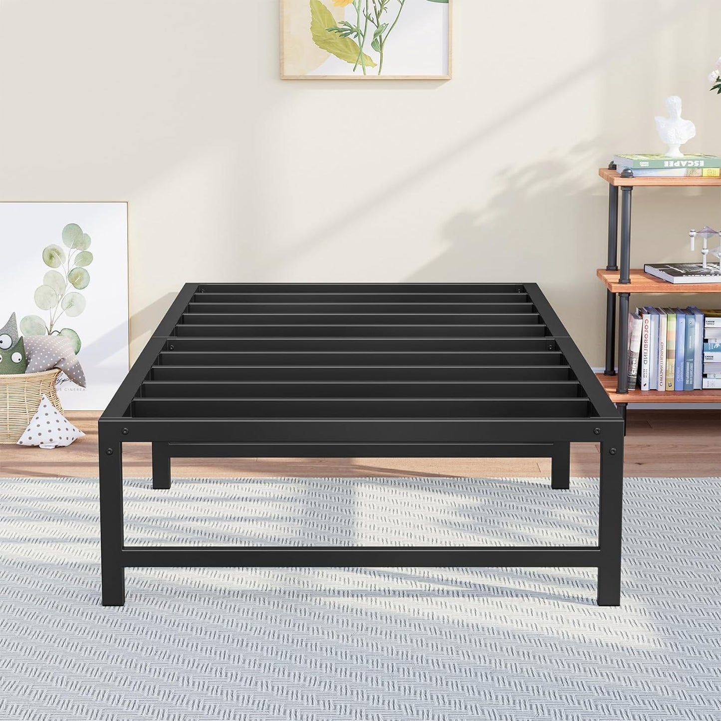 Yornoli 3ft Single Bed Heavy Duty Steel Slats Single Metal Bed Frames with 31.5cm Platform Storage for Adult No Box Spring Needed Easy Assembly