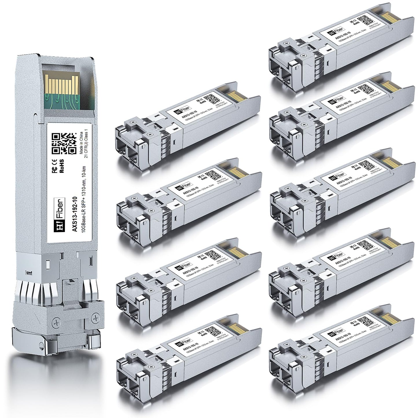10 pack,10G Single Mode SFP+ LC Module, 10GBase-LR Fiber Transceiver for Cisco SFP-10G-LR, Meraki MA-SFP-10GB-LR, Ubiquiti UniFi UF-SM-10G, Mikrotik,