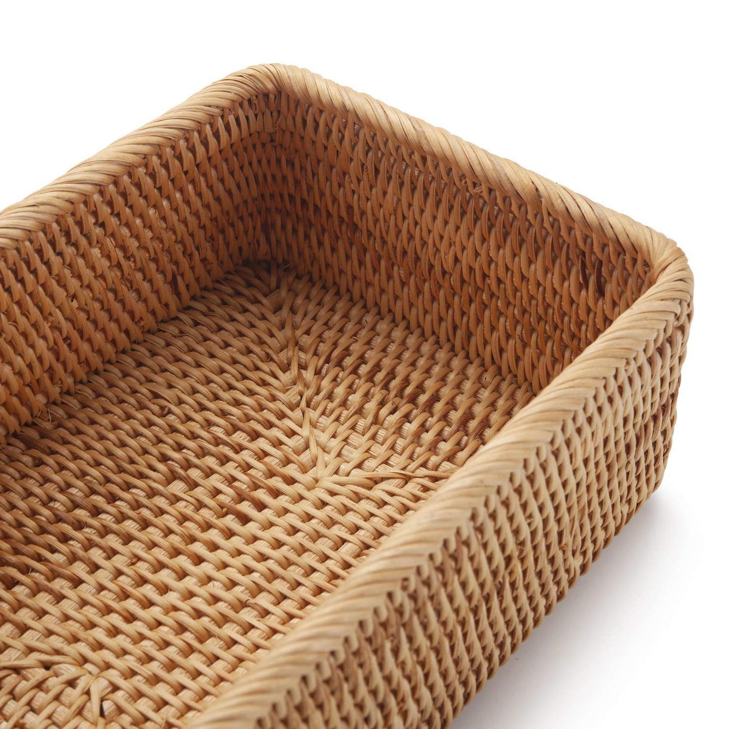 Rectangular Rattan Storage Baskets Stackable Woven Wicker Box Key Holder for Kitchen Cupboards Shelf Natural Set of 3