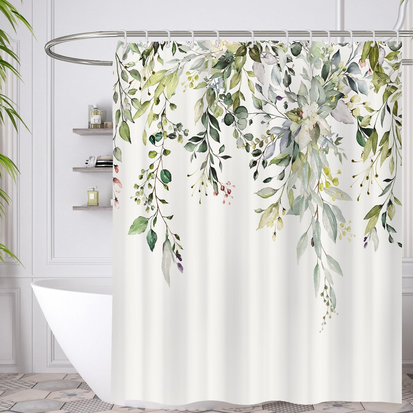 Minicoco Shower Curtain Green Shower Curtains Mould Proof Resistant Waterproof Shower Curtain 100% Polyester Bathroom Shower Curtains with 12 Hooks,