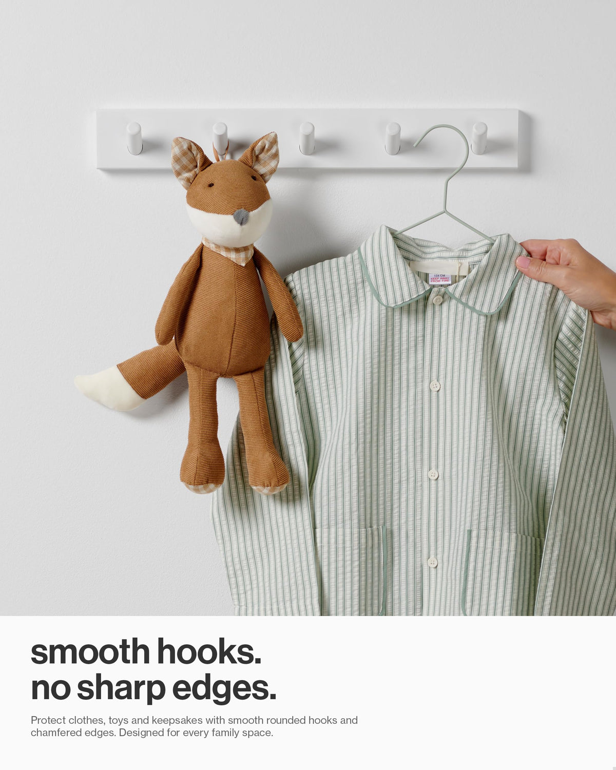 LARHN White Wall-Mounted Coat Rack, 2-Pack - 5 Coat Hooks, 43cm