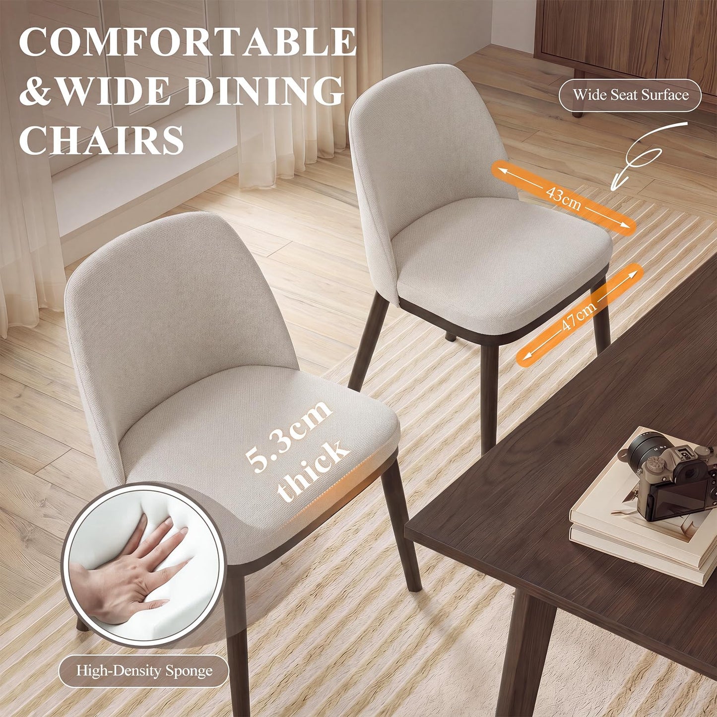 MALOL Thick Wood-base Dining Chairs Set of 6, Upholstered Kitchen Chairs with Solid Wood Legs and Thick Seat Cushion