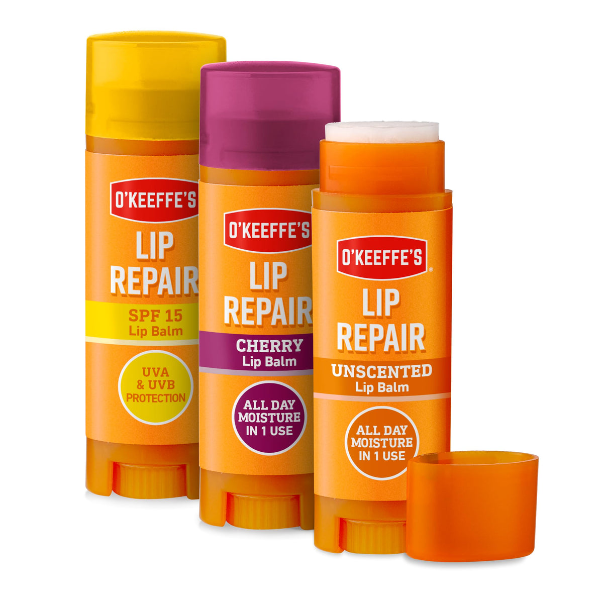 O'Keeffe's Lip Repair Triple Pack ? Contains Lip Repair Unscented, Lip Repair SPF and Lip Repair Cherry, 3 x 4.2g - For Extremely Dry, Cracked Lips |