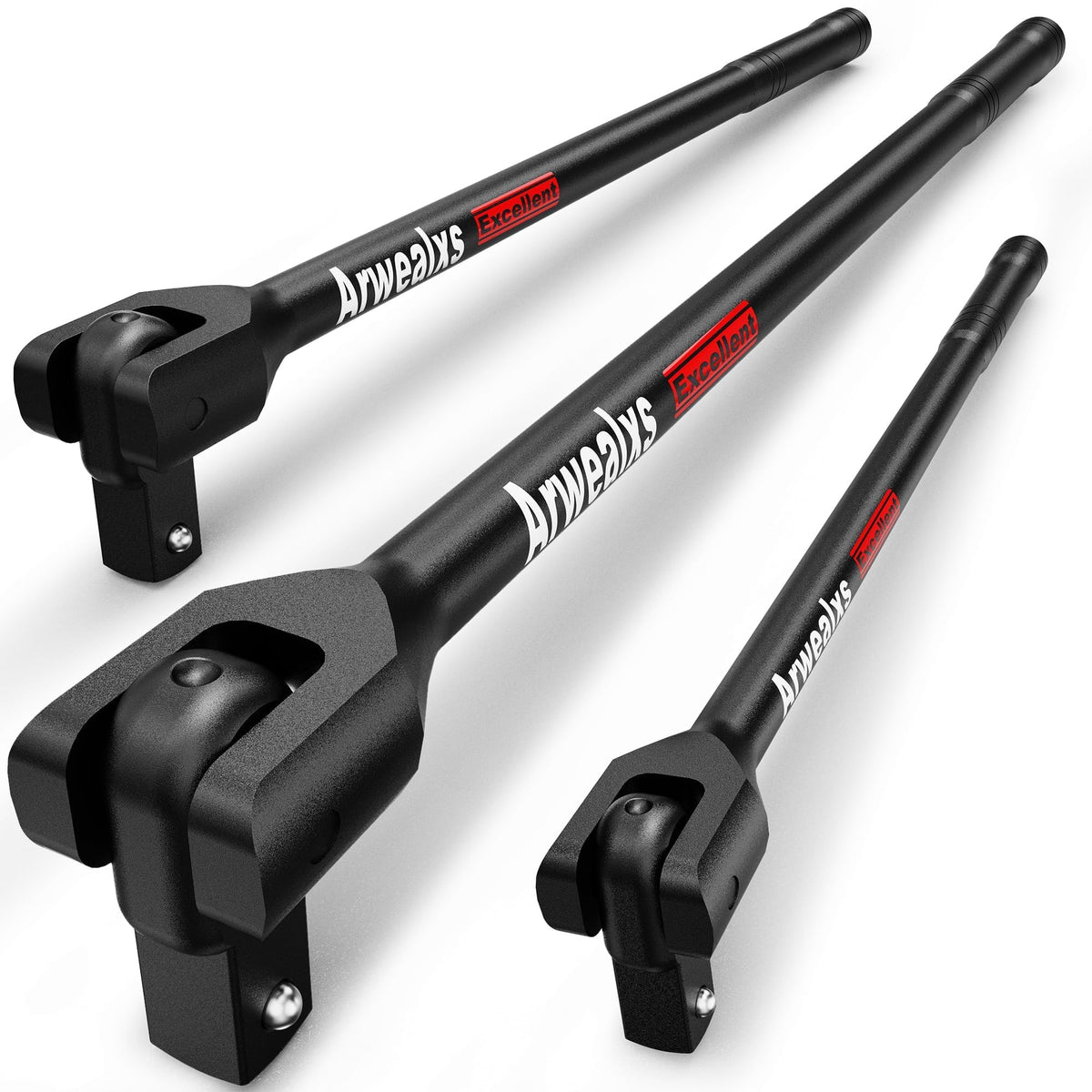 Arwealxs 3 Piece Breaker Bar Set, 1/4" 3/8" 1/2" Drive Break Bars, 18cm 30cm 40cm Length, 180? Rotatable Head, Extension Breaker Bar Kit, Auto Repair,