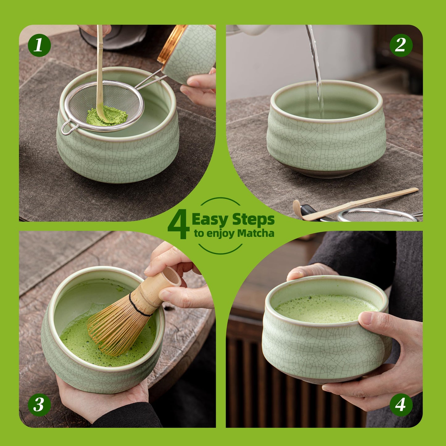 TEANAGOO Matcha Set, 7 Pcs Matcha Kit for Ceremony, Matcha Whisk Set, Ceramic Matcha Bowl, Matcha Tea Set for Making Breakfast/Matcha Latte, Bamboo