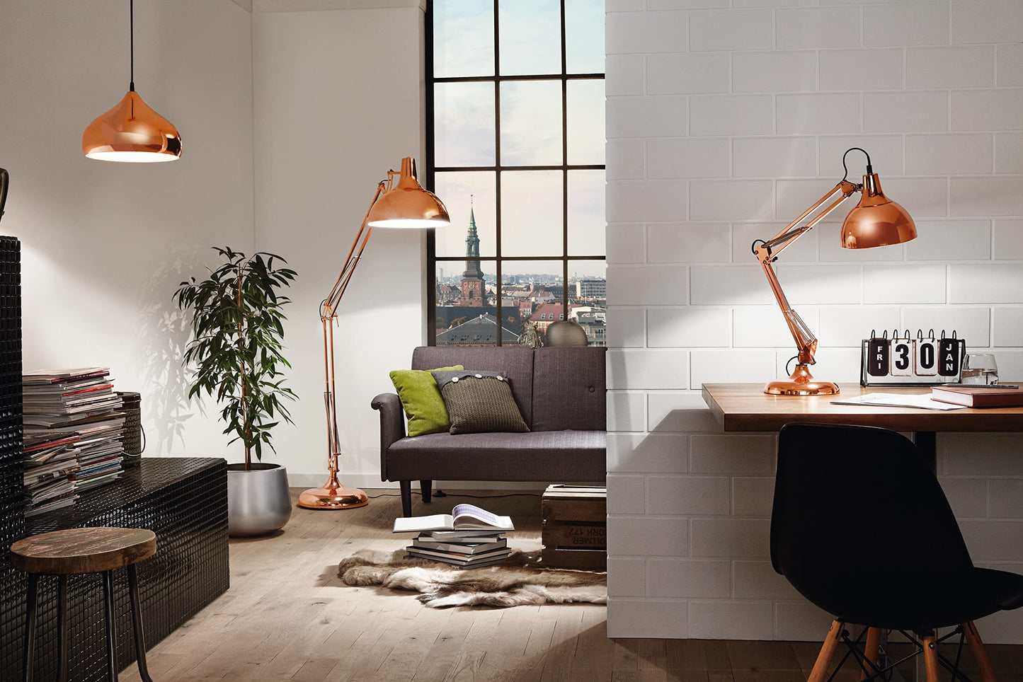 Eglo Borgillio Table lamp, 1-Flame Vintage Desk lamp in Industrial Design, Bedside lamp Made of Steel, Colour: Copper, Socket: E27, incl. Switch