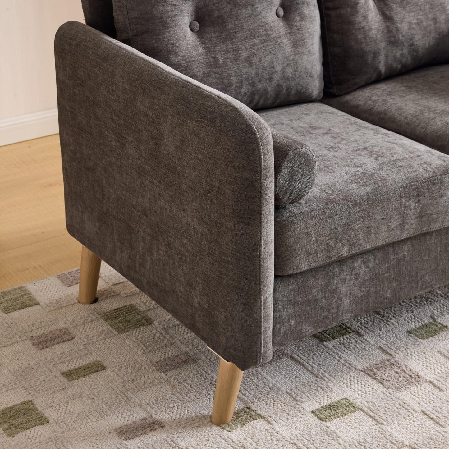 VINGLI 2 Seater Sofa, Small Sofa with Thicken Cushion and Pillows,Deep Grey