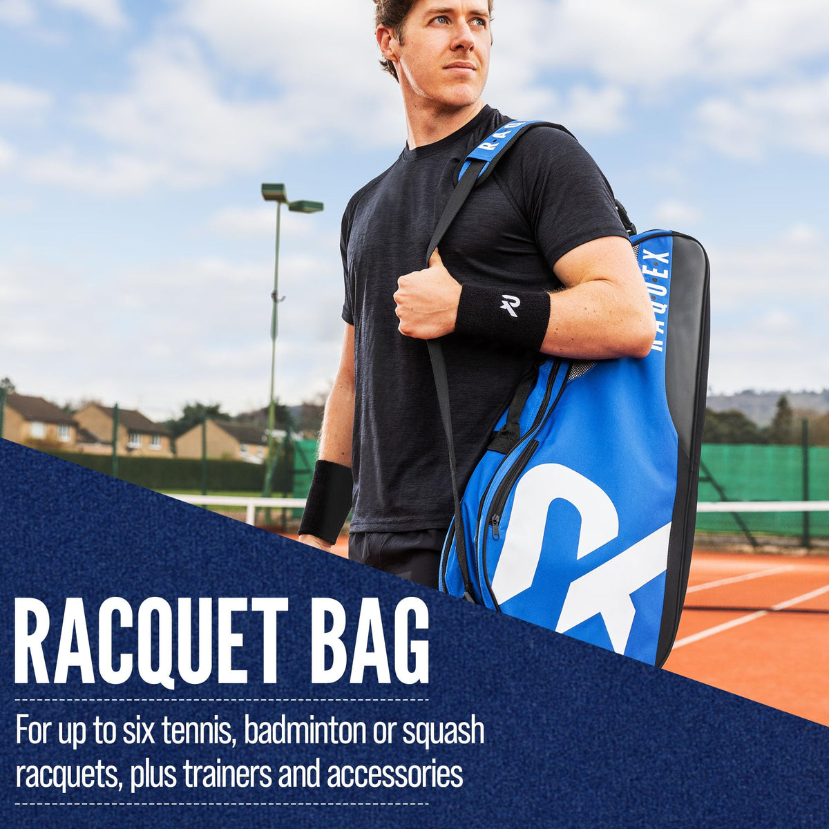 Raquex Tennis Bag - Racket Bag for Tennis, Badminton & Squash Racquets. Blue, Black or Magenta. Badminton Bag, Holds up to 6 Racquets + Accessories +
