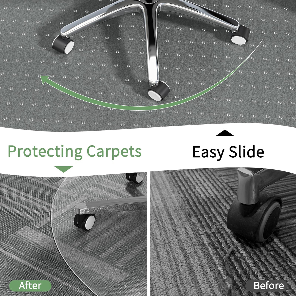 WASJOYE Office Chair Mat for Carpet, 90x90 cm Round Floor Protectors Mats, PVC Carpet Protector Mat with Non-Slip Studded