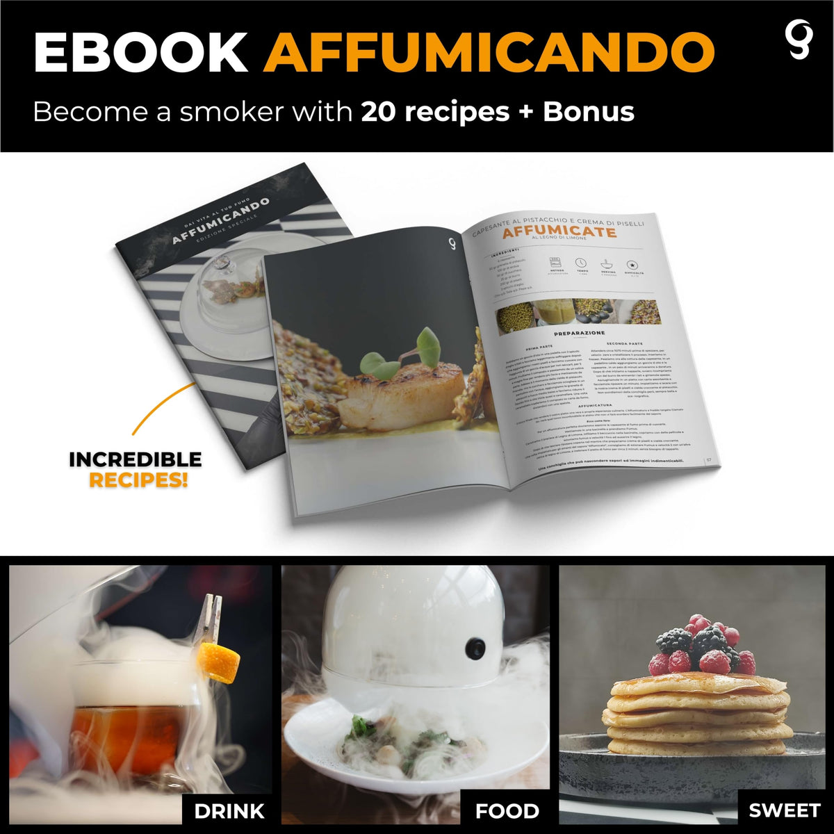 Fumus - Food Smoker + 5 Free European Wooden Flavours + Italian Recipes Ebook - Cocktail Smoker portable - Indoor Smoker - Smoking Gun