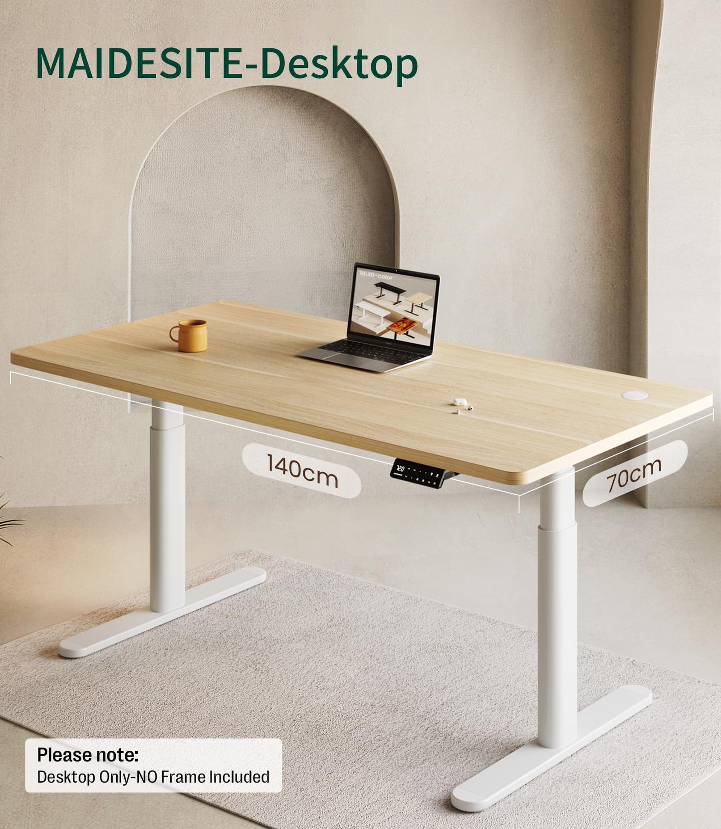 MAIDeSITe Table Top,Desktop for Height Adjustable Electric Standing Desk,Oak,140 * 70 * 2.5 cm