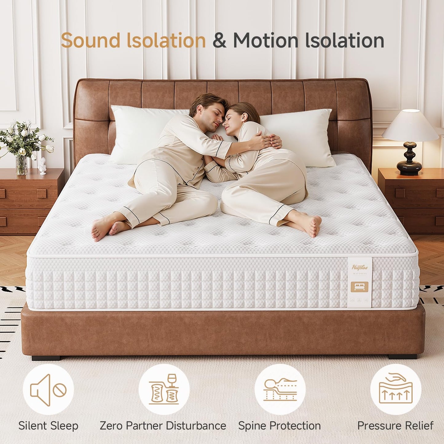 Hieptos Double Mattress, 4ft 6 Orthopaedic Medium-Firm Double Bed Mattress, 11.02 Inch Foam and Pocket Springs Rolled & Compressed