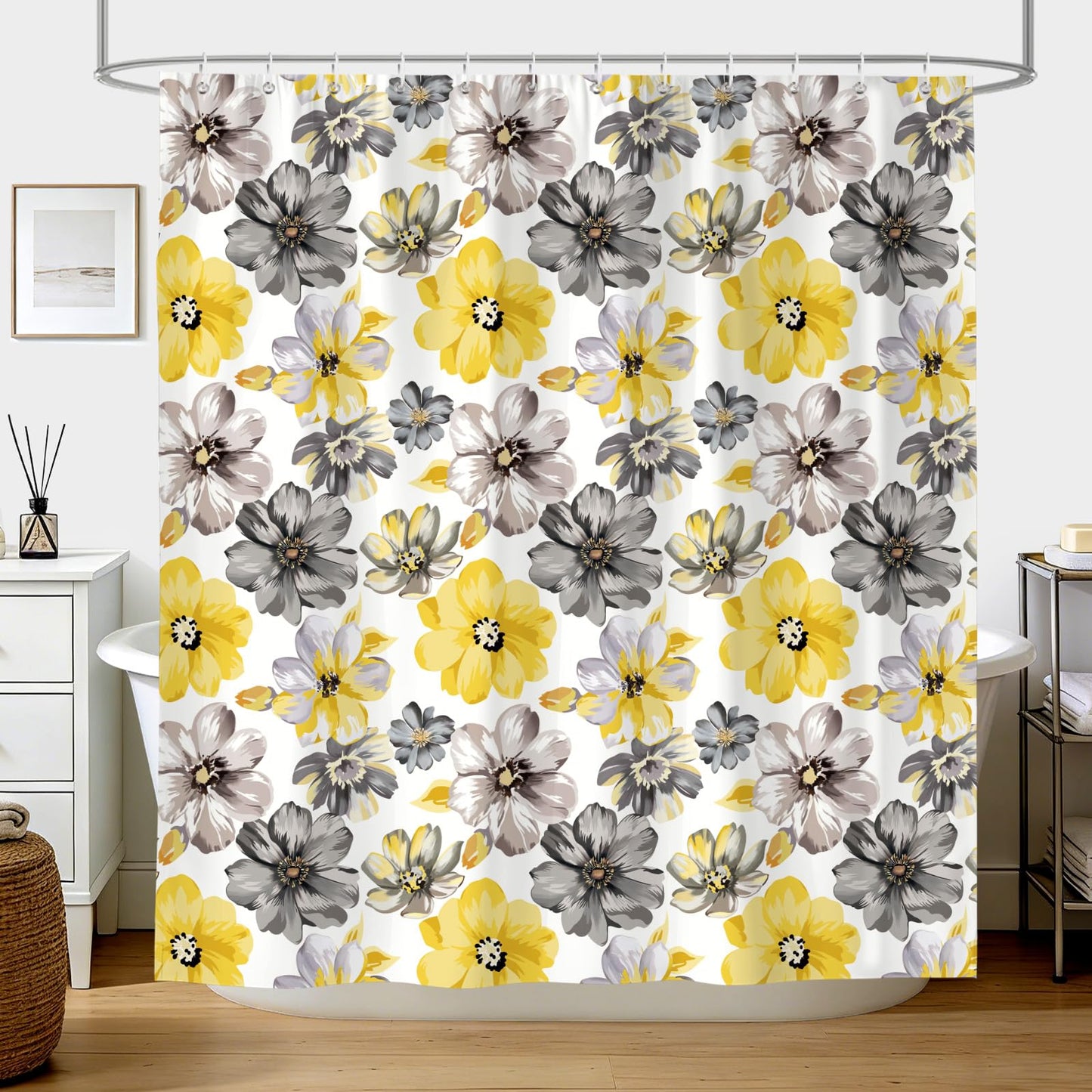 hometrixx Spring Farmhouse Floral Yellow Gray Shower Curtain 180x180cm