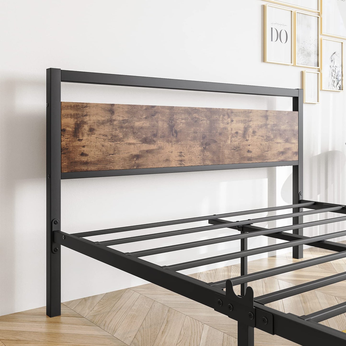 BOFENG Double Bed Frames with Wood Headboard,Heavy Duty Metal Platform Bed Frame Double Bed No Box Spring Needed,Mattress Base/Under Bed