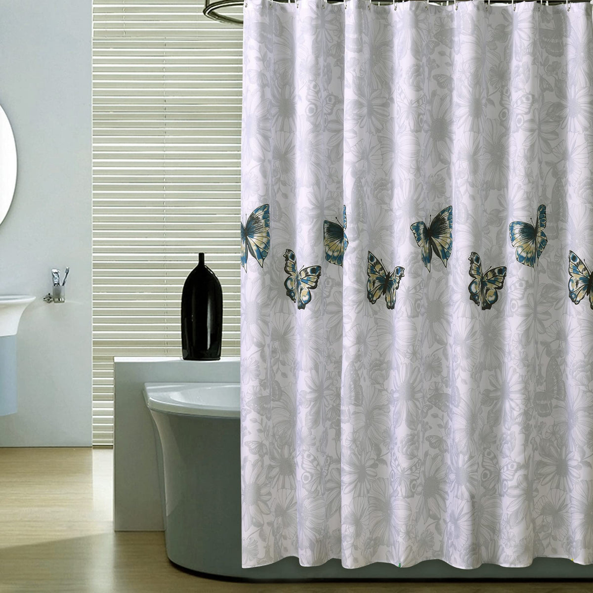 GONOVE Shower Curtain for Bathroom 280 x 200 cm Mildew Resistant Waterproof Polyester Fabric Butterfly Shower Curtain Liner Washable Bath Curtain with