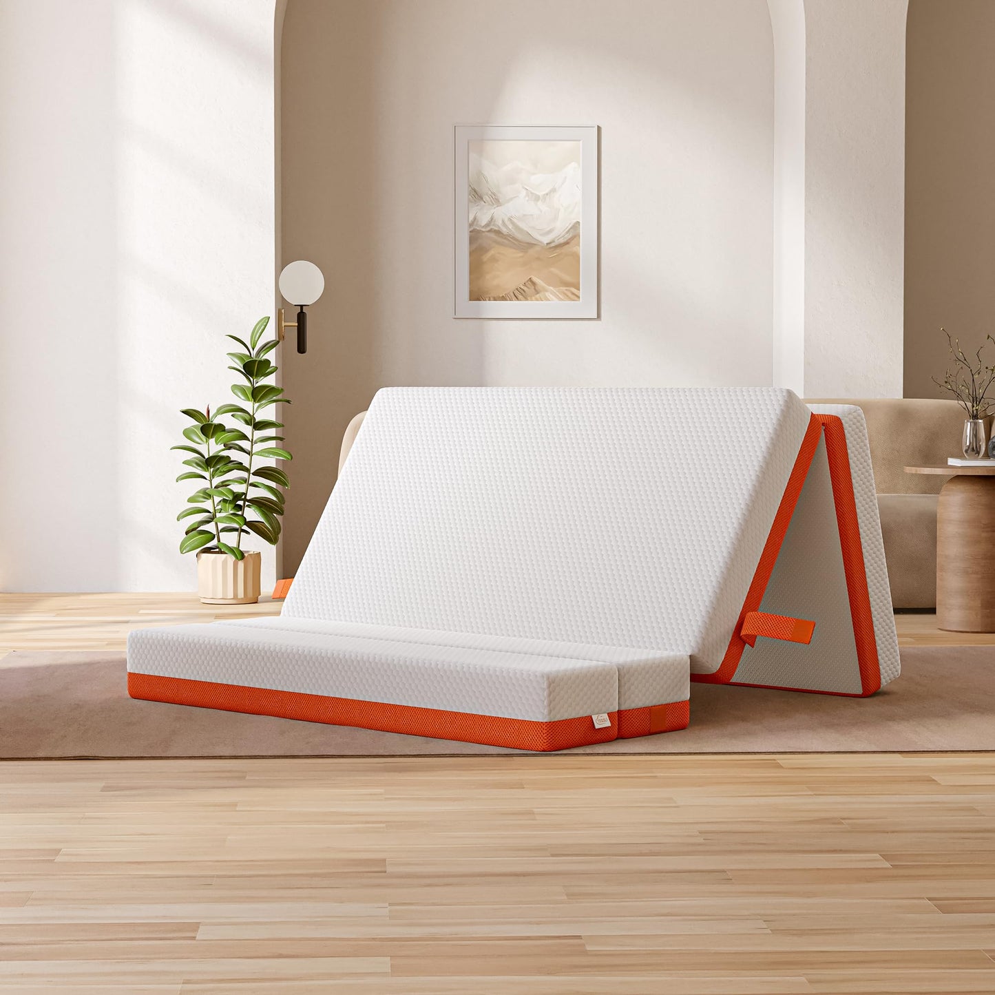 TeQsli Folding Mattress, 10cm Double Foldable Mattress, Memory Foam with Removable Washable Cover, for Guest Sofa Bed, Camping, Travel (135x190x10cm)