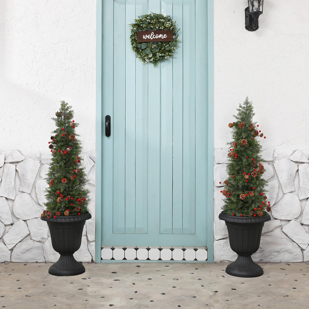 Fopamtri Artificial Plants Outdoor 120 cm Cypress Tree Fake Plants Plastic in Pot, UV Rated Cedar Tree for Indoor Outdoor Home Garden Porch Decor(2