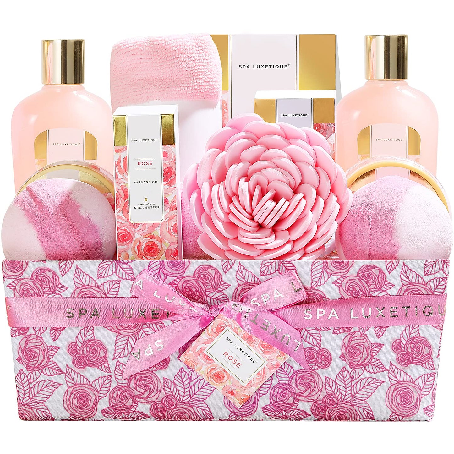 Spa Luxetique Spa Bath Gift Sets,12pcs Rose Luxury Bath Sets for Women Gifts with Bubble Bath,Body Lotion,Hand Cream,Womens Birthday Gift Sets,
