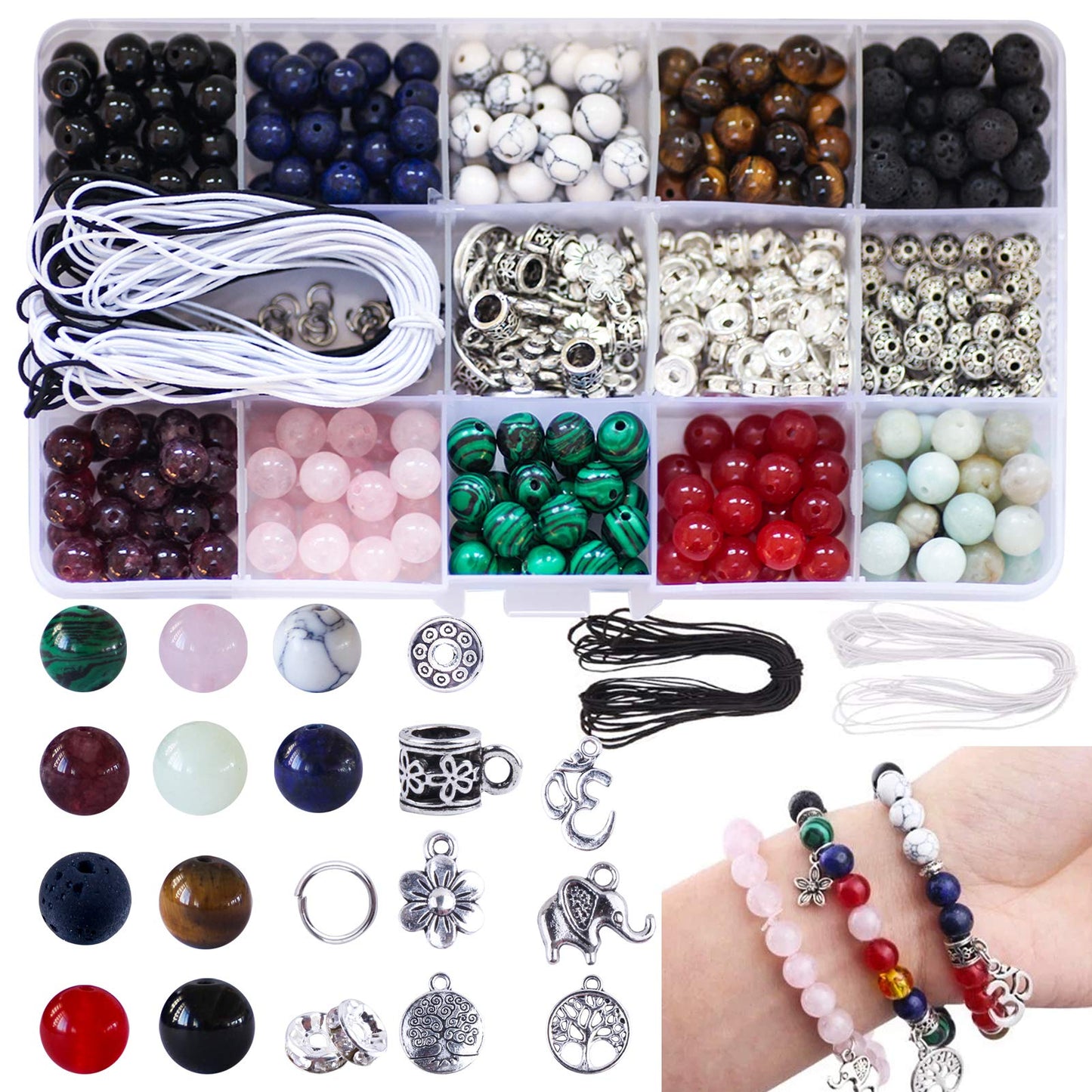 Colle 418pcs Crystal Stone Beads, 8mm Round Crystal Bead Jewellery Making Kit Natural Stone Beads for Bracelet Necklace Making, Gemstone Beading, DIY
