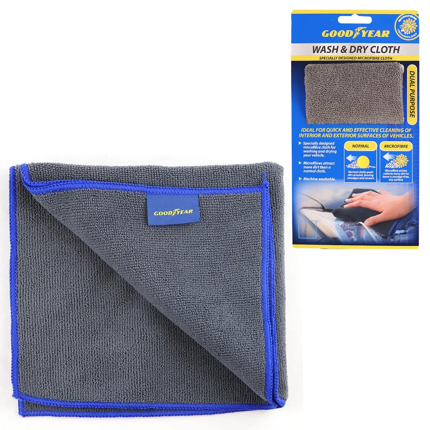 Goodyear Microfibre Wash and Dry Cloth Large Specially designed microfibre cloth for washing and drying your vehicle |Dual purpose |Microfibres