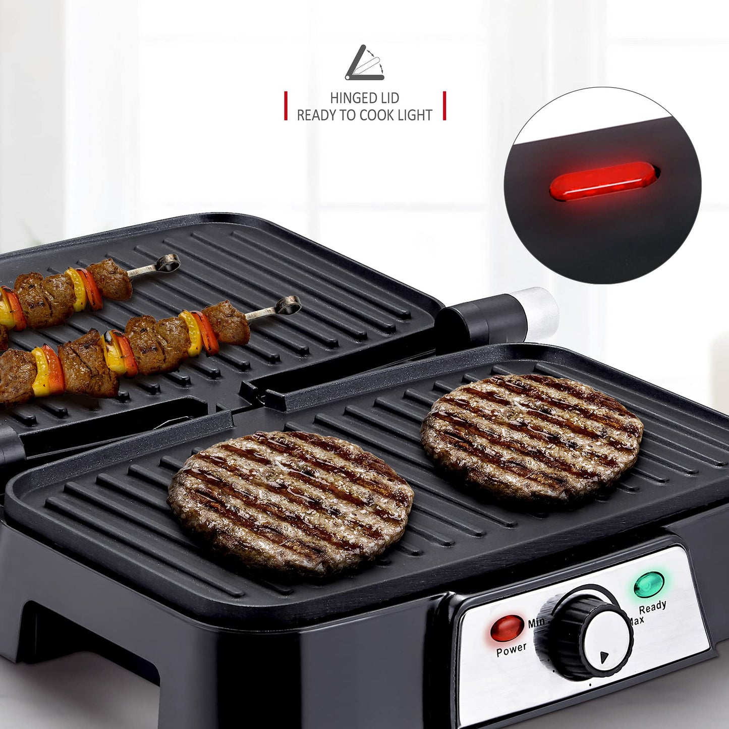 NETTA Panini Maker & Health Grill - Sandwich Toaster, Panini Press - 2 Slice Non-Stick Grill Plates  Built-In Fat Tray - 1500W - Stainless Steel