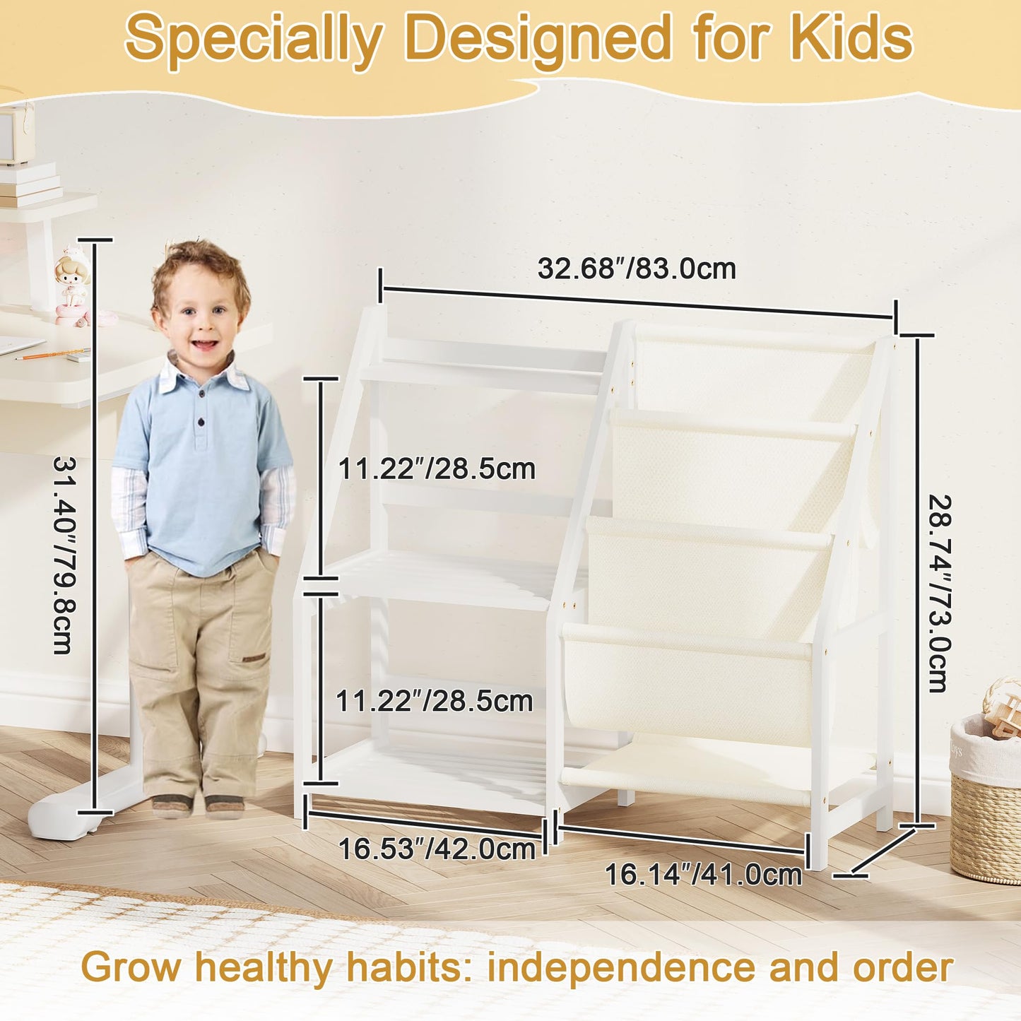 BAMBANG Kids Bookshelf and Toy Storage, 3 Tier Toddler Book Shelf, Montessori Bookshelf Baby Bookcase for Nursery, Bedroom, Playroom