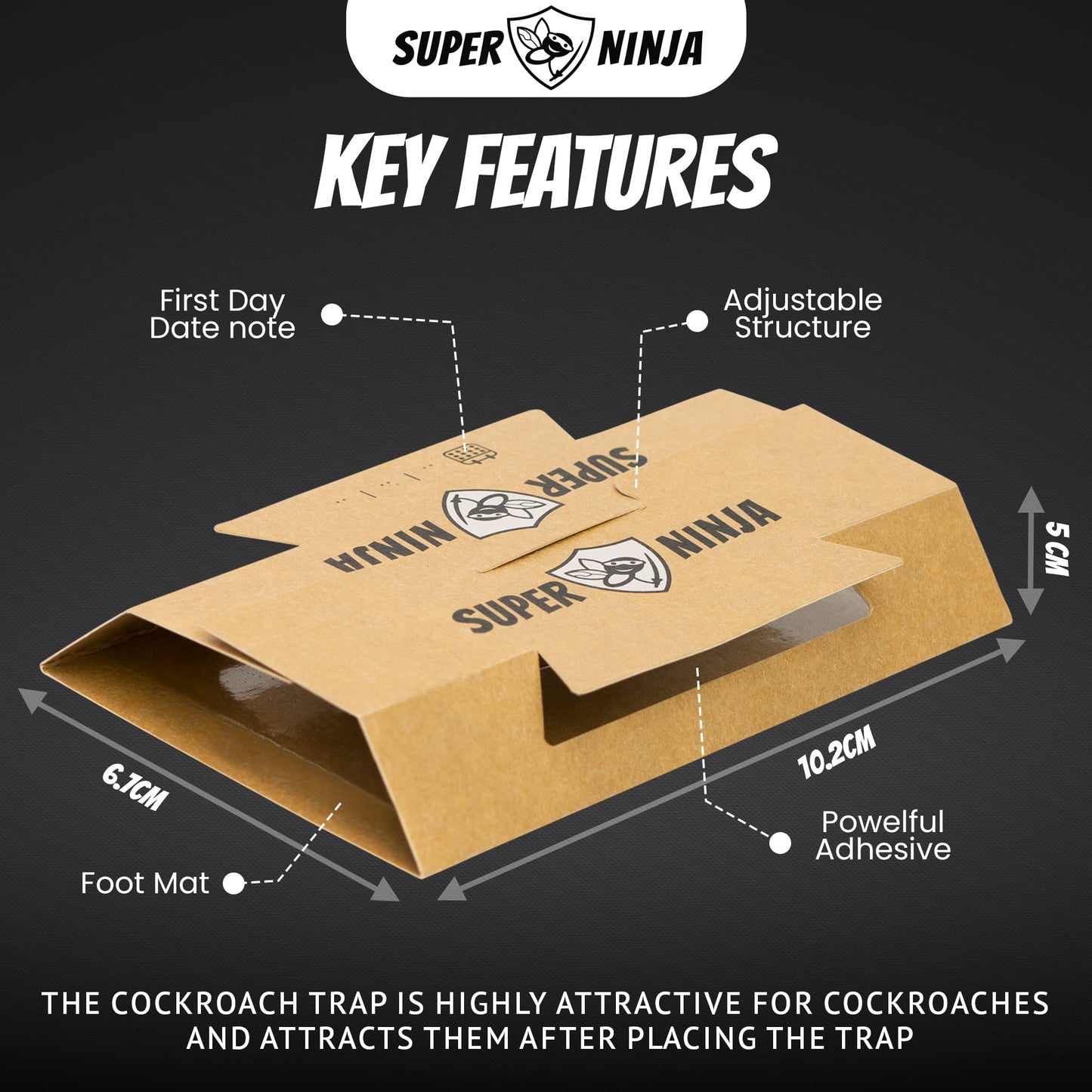 Super Ninja Cockroaches Killer - 60 Traps - Highly Effective and Ecological Cockroach Trap - User Friendly - Up to 3 Months per Trap