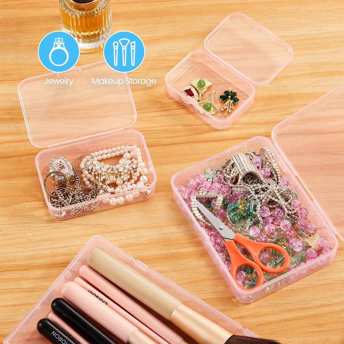 Goodma Rectangular Plastic Storage Boxes, 85 x 55 x 25 mm, Pink