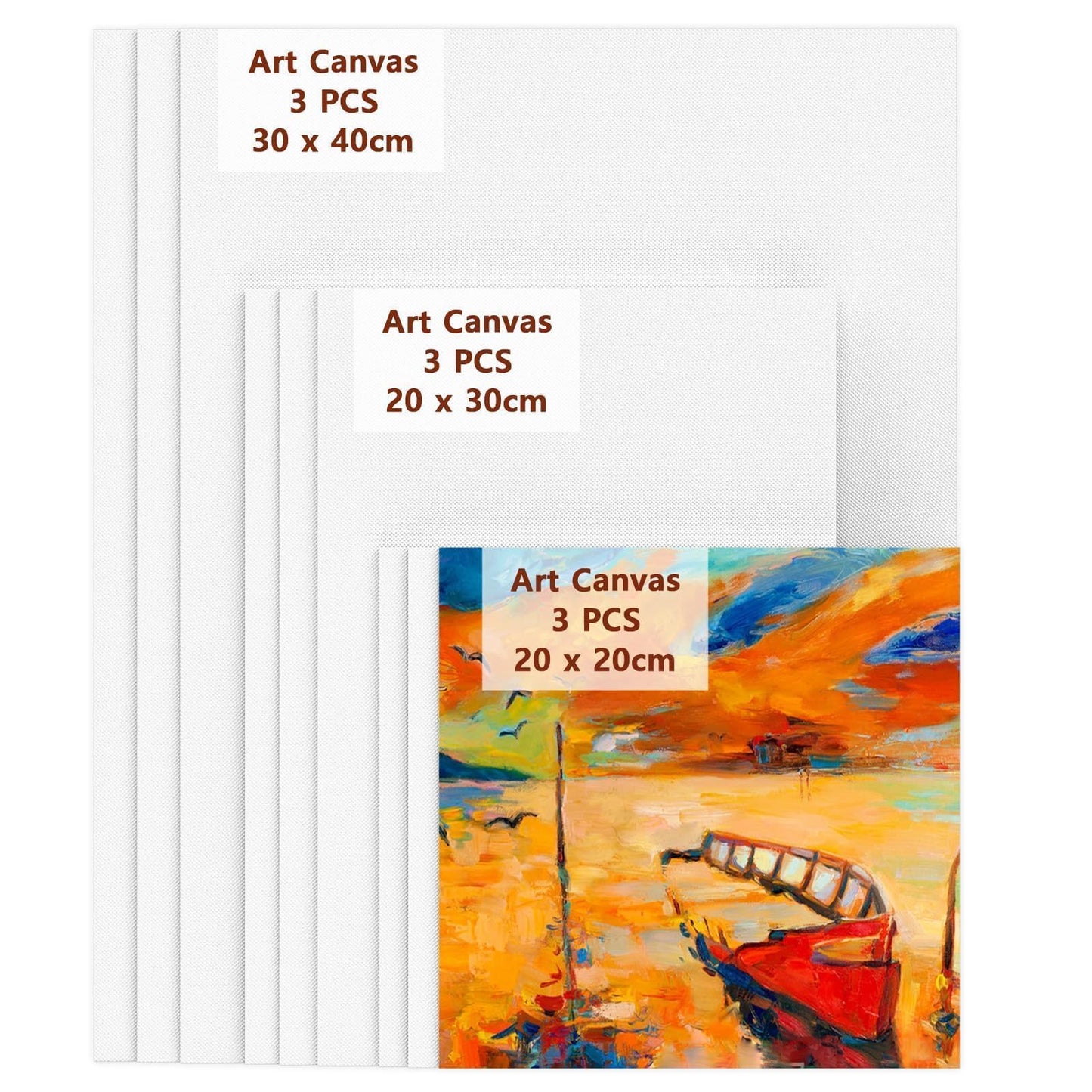 Koncci Canvas Panels Set-9 Packs (20x20,20x30,30x40), Art Canvases for Acrylic Painting, Artist Blank Canvas Cardboard, Cotton for Oil Paint & Wet Art