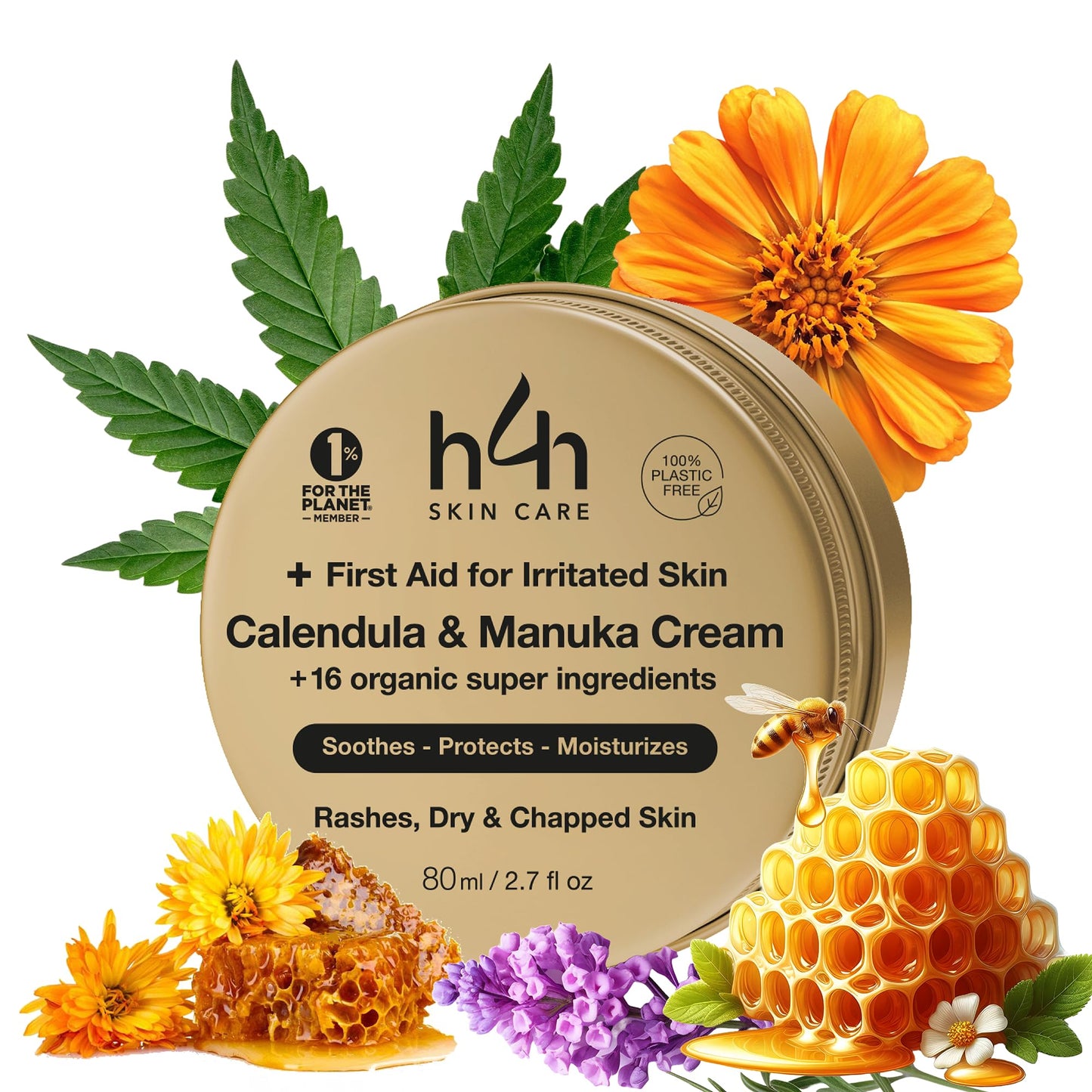 Manuka Honey & Calendula Repair Cream ? for Dry Skin | Hemp, Propolis & Beeswax | Deep Hydration & Skin Barrier Protection
