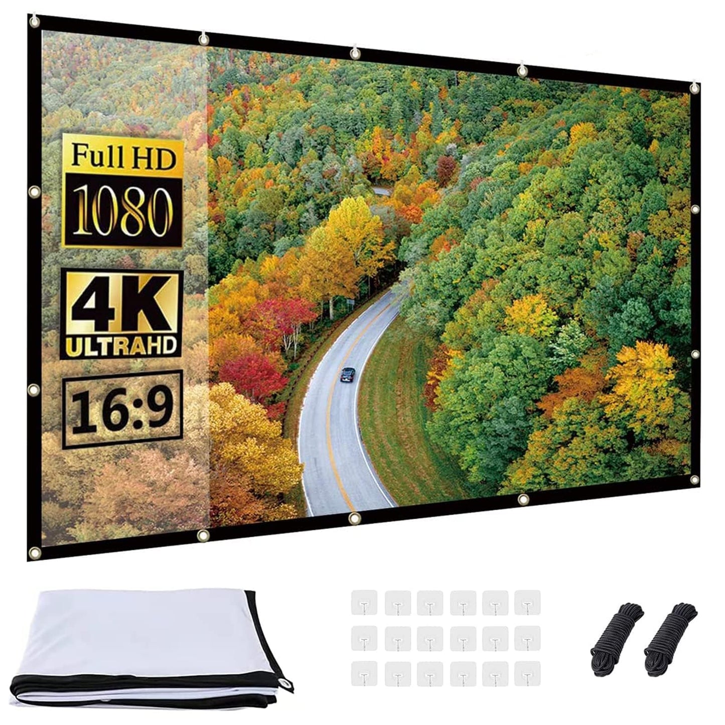 OWill Projector Screen 16:9 HD Foldable for Home Theater Cinema Indoor Outdoor (120 inch)