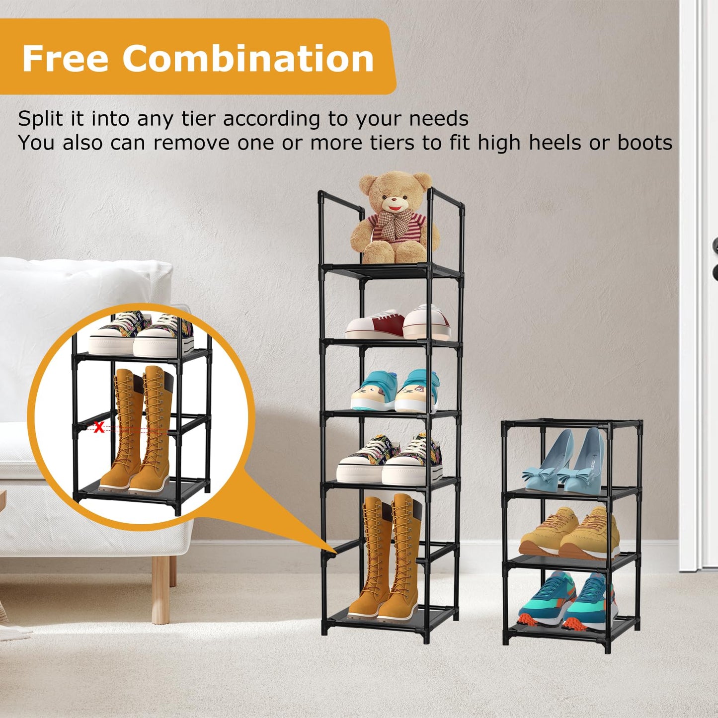 Dyserbuy 10 Tier Shoe Rack, Tall Shoe Storage Organizer, Narrow Shoe Stand Shelf, Home Space Saving Shoe Tower with Non-Woven Fabric for Living Room