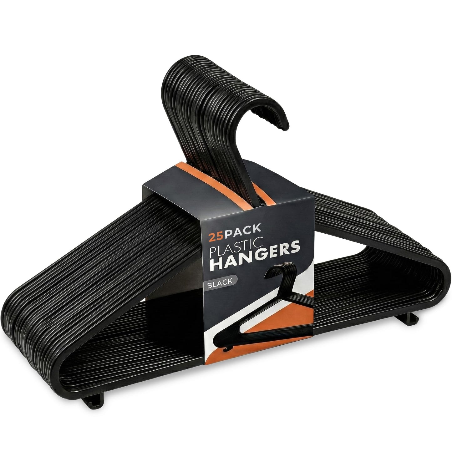 Scott 11 Plastic Coat Hangers, 25 Pack - Adult Black Strong Clothes Hangers For Clothes, Durable With Hooks For Space-Saving, Lightweight, Non-Slip