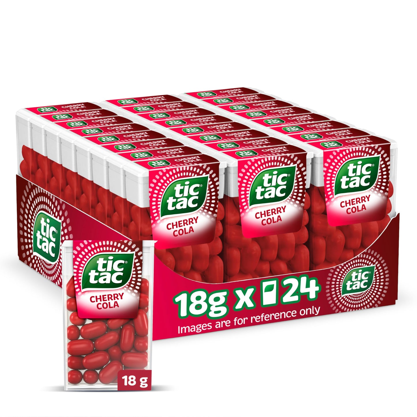 Tic Tac Mixers Cherry Cola Mints Sweets, Mints, Party Bag Fillers, On the Go Refreshment, Bulk Box of 24 x 18g Packs