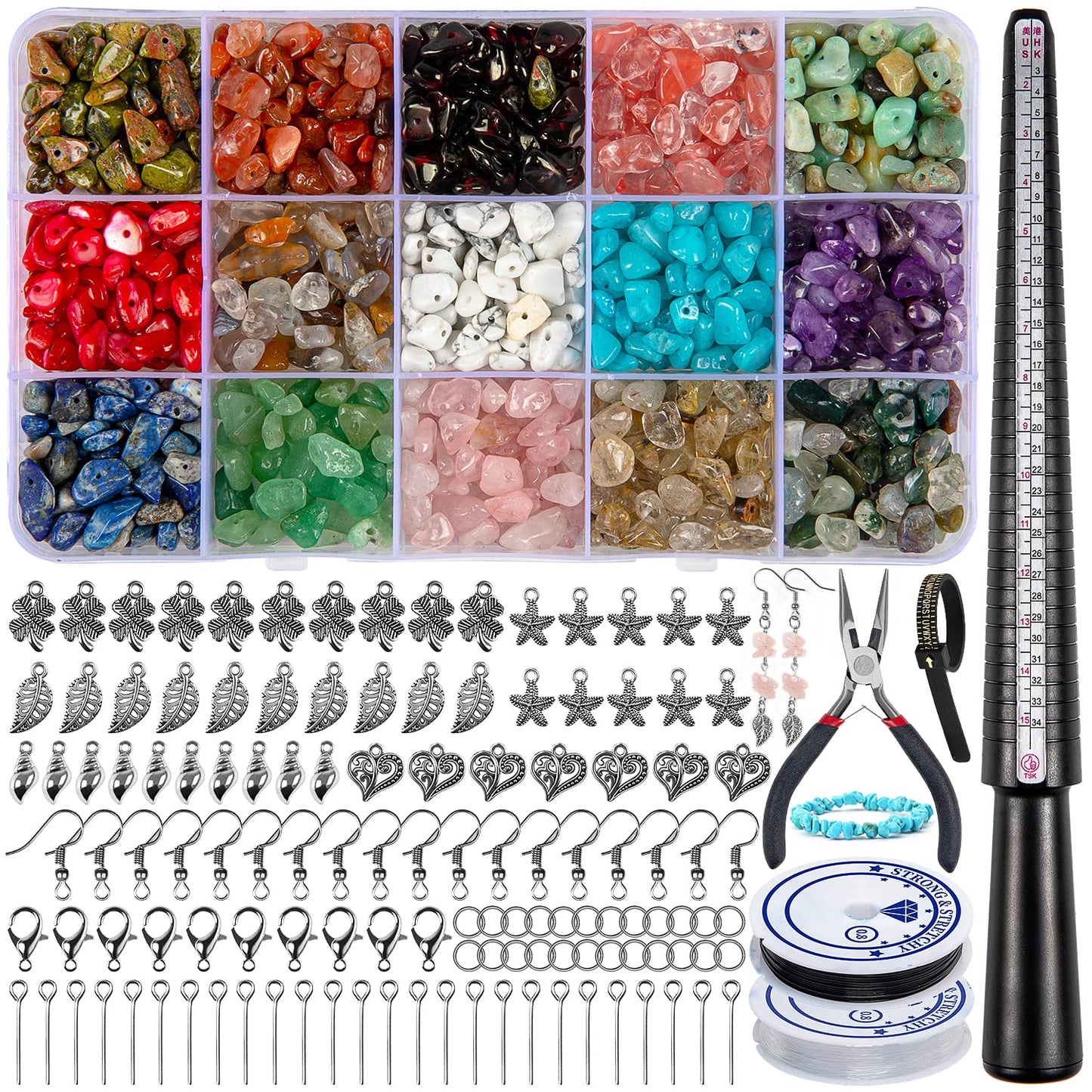 HONGTEYA 801 Pcs Crystal Jewellery Making Kit, Crystals for Jewellery Making with Crystal Gemstone Beads 5-7mm Stone Bead Drilled Beads for Jewelry