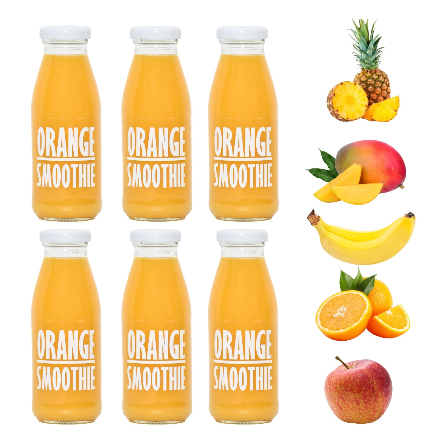 PRESSUICE Orange Smoothie 240 ml - 6 bottles pack - Fruit Smoothies Squash Oranges Apple Pineapple Mango Banana - No added Sugar - Drink for Kids and