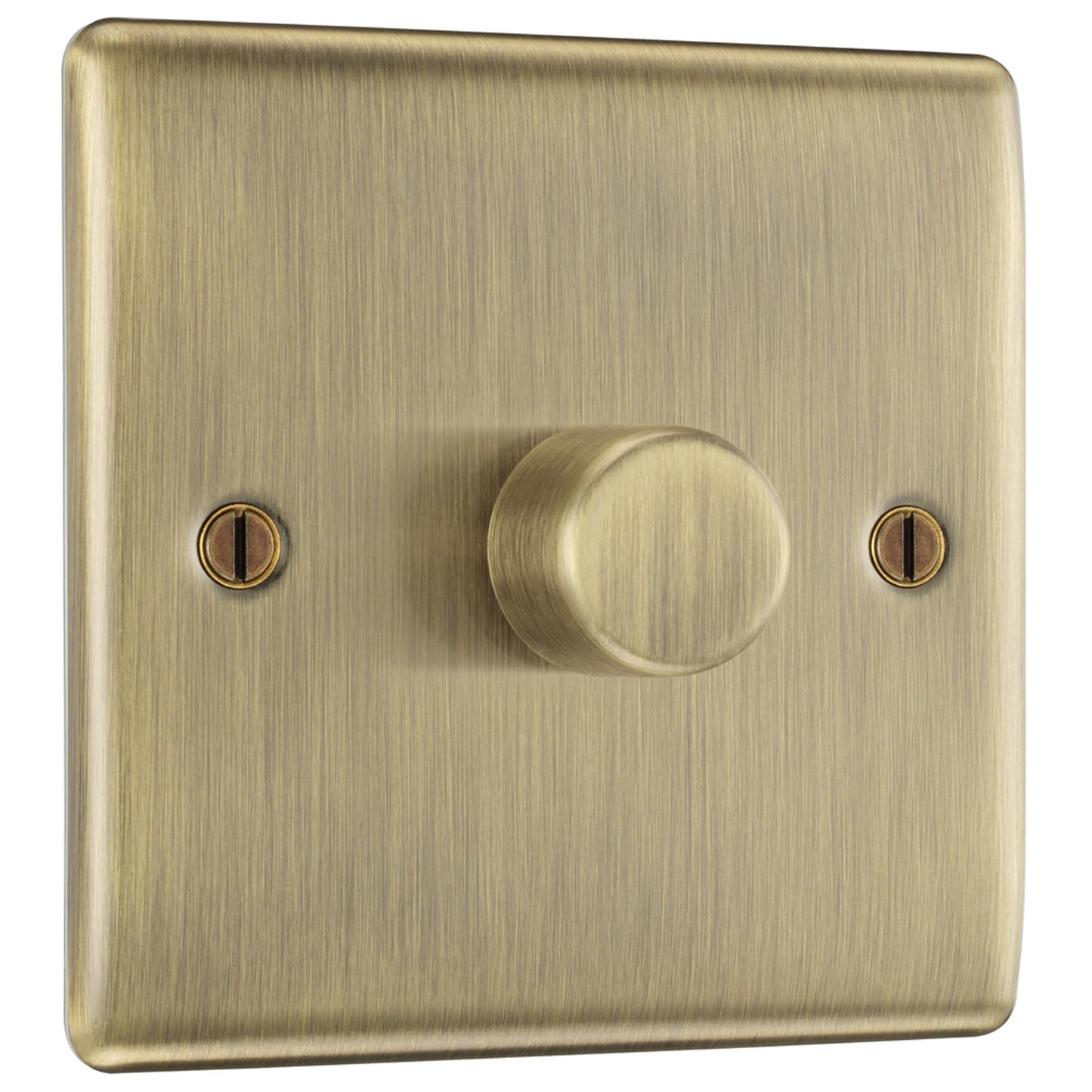 BG Electrical Intelligent Single Wall Dimmer Switch, 2 Way, Raised Profile, Round Edges, Nexus Metal, Antique Brass, 200W, NAB81
