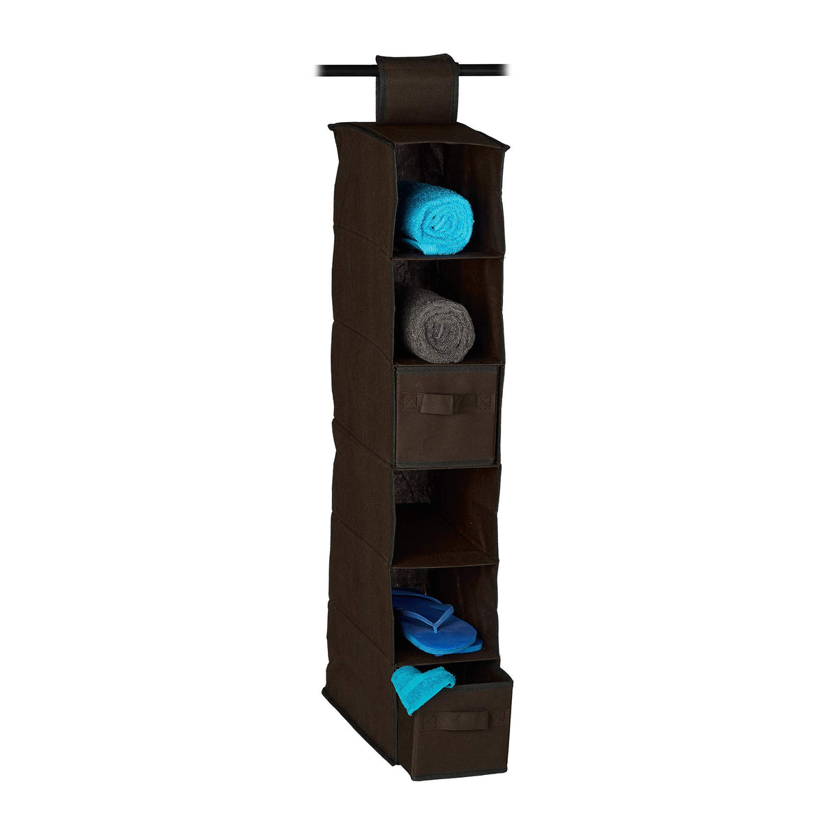 Relaxdays Fabric Hanging Shelves, 6 Compartments with 2 Drawers for the Closet, Foldable, Size: 82 x 14.5 x 30 cm, Brown, Fleece