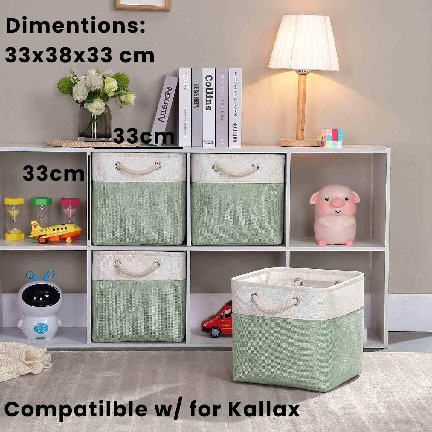 Mangata 33x38x33cm Cube Storage Boxes 3Pcs Green White Foldable Baskets