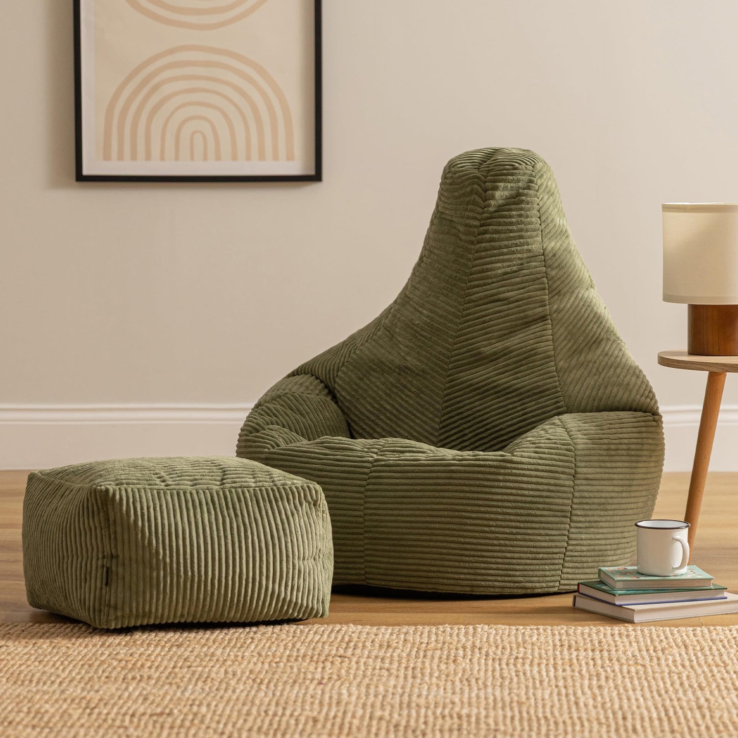icon Dalton Cord Bean Bag & Footstool with Filling Included, Green