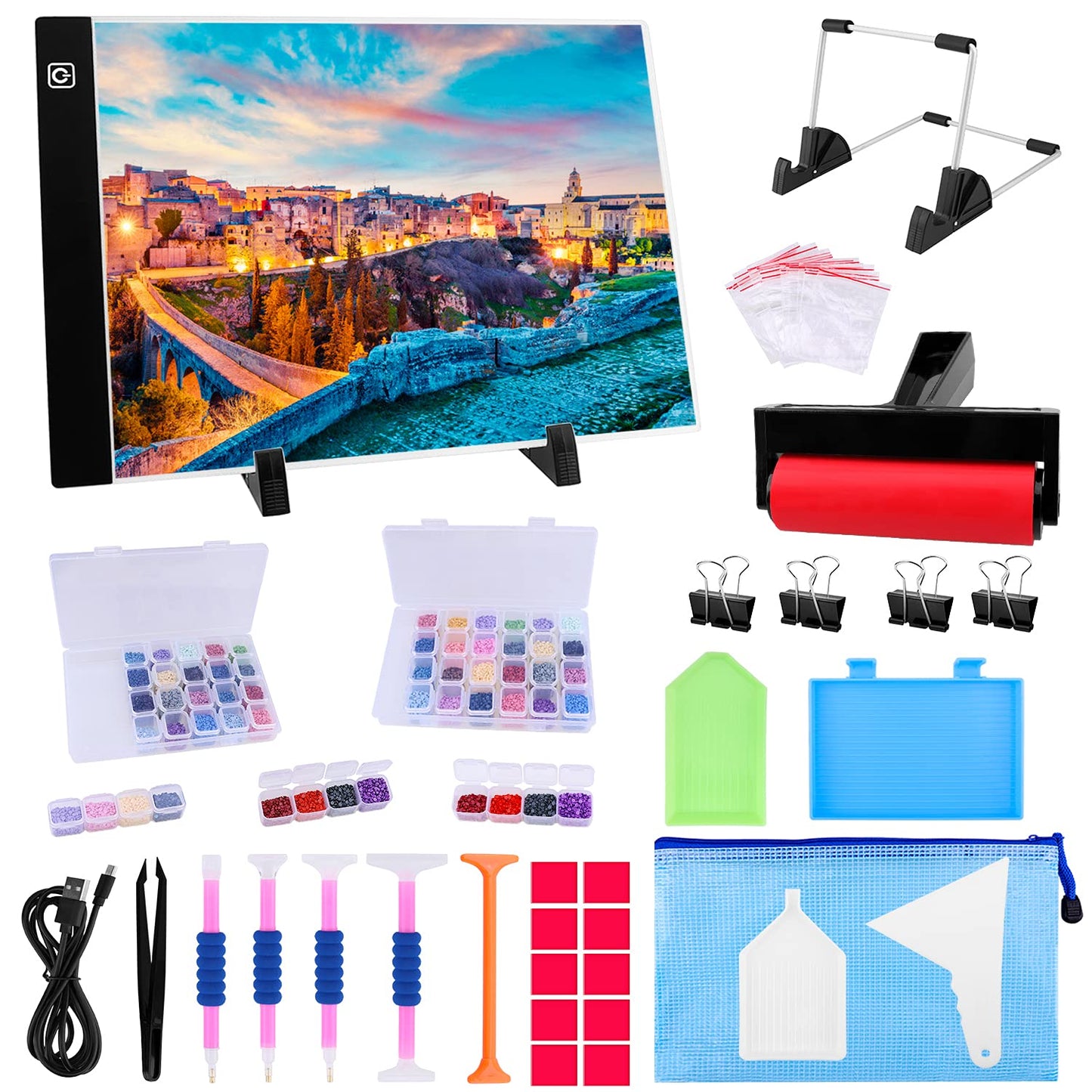 LED Light Pad for Diamond Painting Kit, A4 Diamond Art Light Board, Tracing Light Table Box with Diamond Painting Accessories Tools Set for Full Drill