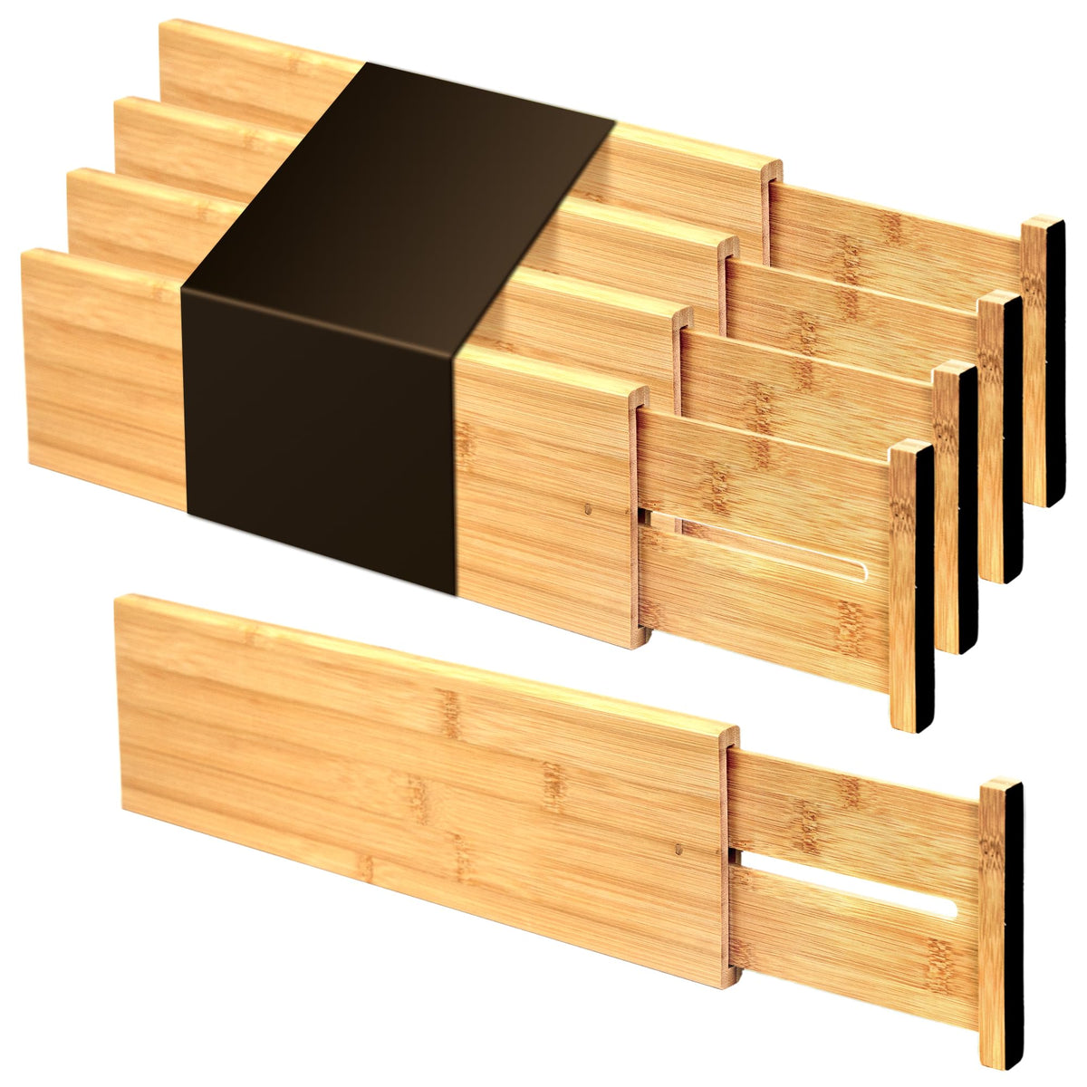 Utoplike 4 Piece Bamboo Raised and Extended Drawer Dividers, Wooden Adjustable Drawer Organiser, Spring Loaded Inserts, for Clothes, Cosmetics in