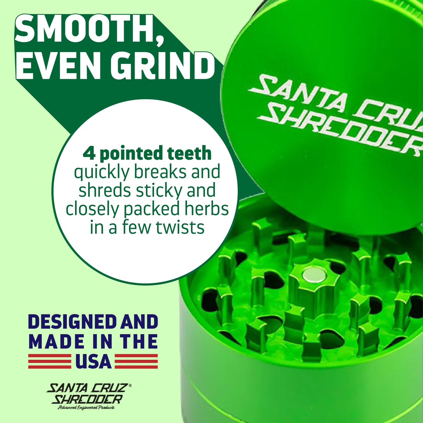 Santa Cruz Shredder Herb Grinder 3 Piece Medium 2 1/8" Superior Grip and Aluminium (Green)