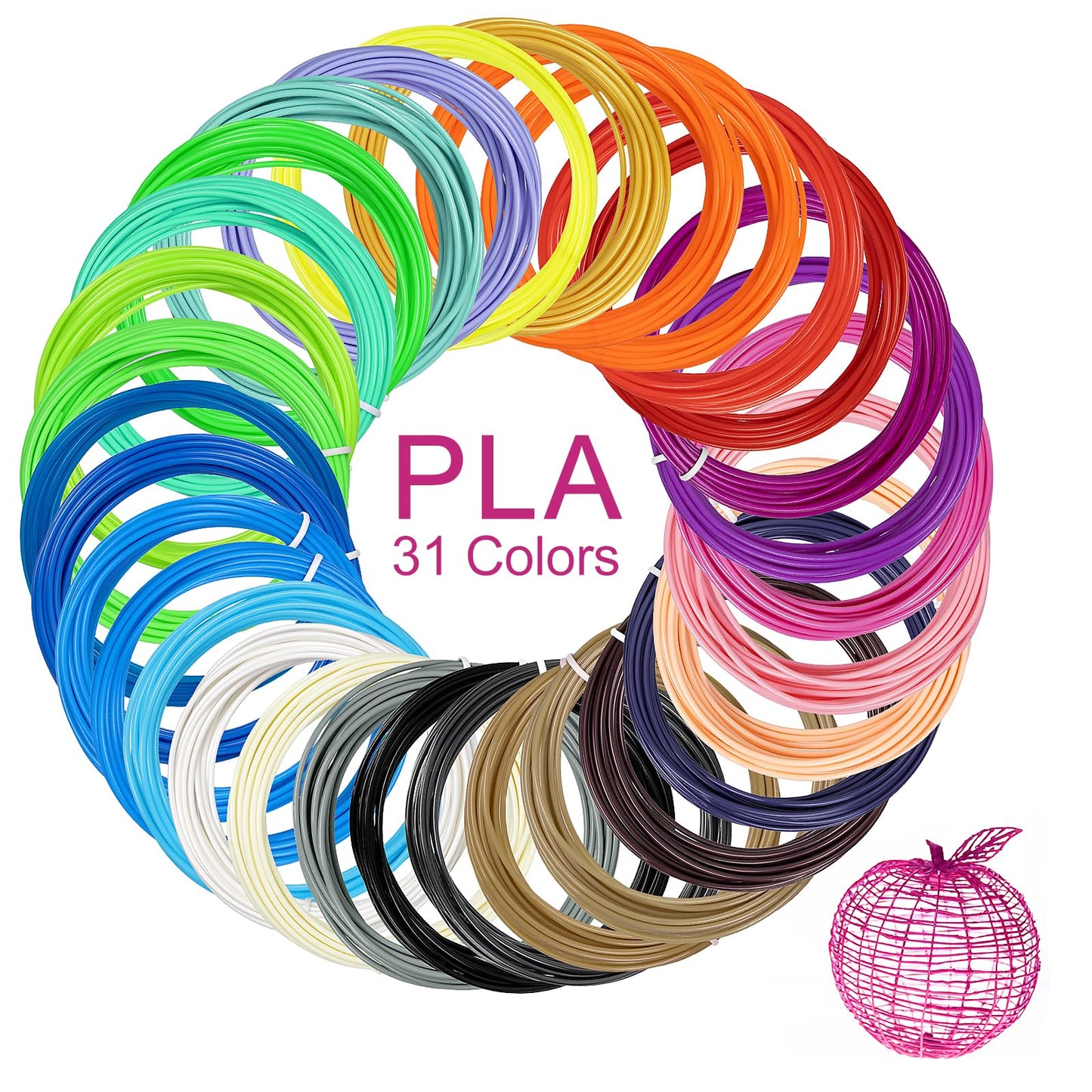 Kretrum 3D Pen Filament Refills 31 Colors 3D Printing Pen PLA Filament 1.75mm Each Color 5M PLA Refills Compatible with MYNT3D SCRIB3D PIKA3D 3D Pens