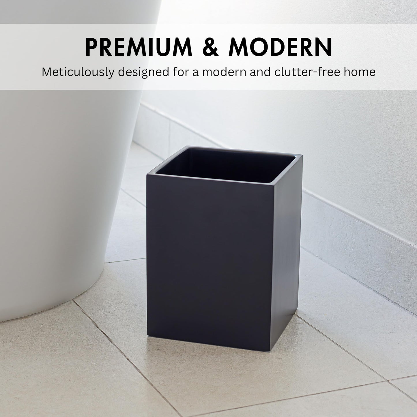 YEW DESIGN Matte Black Square Small Trash Can, 2 Gallons / 7.5L Garbage Can, Waste Basket for Home, Bathrooms, Office, Under Desk, Bedroom
