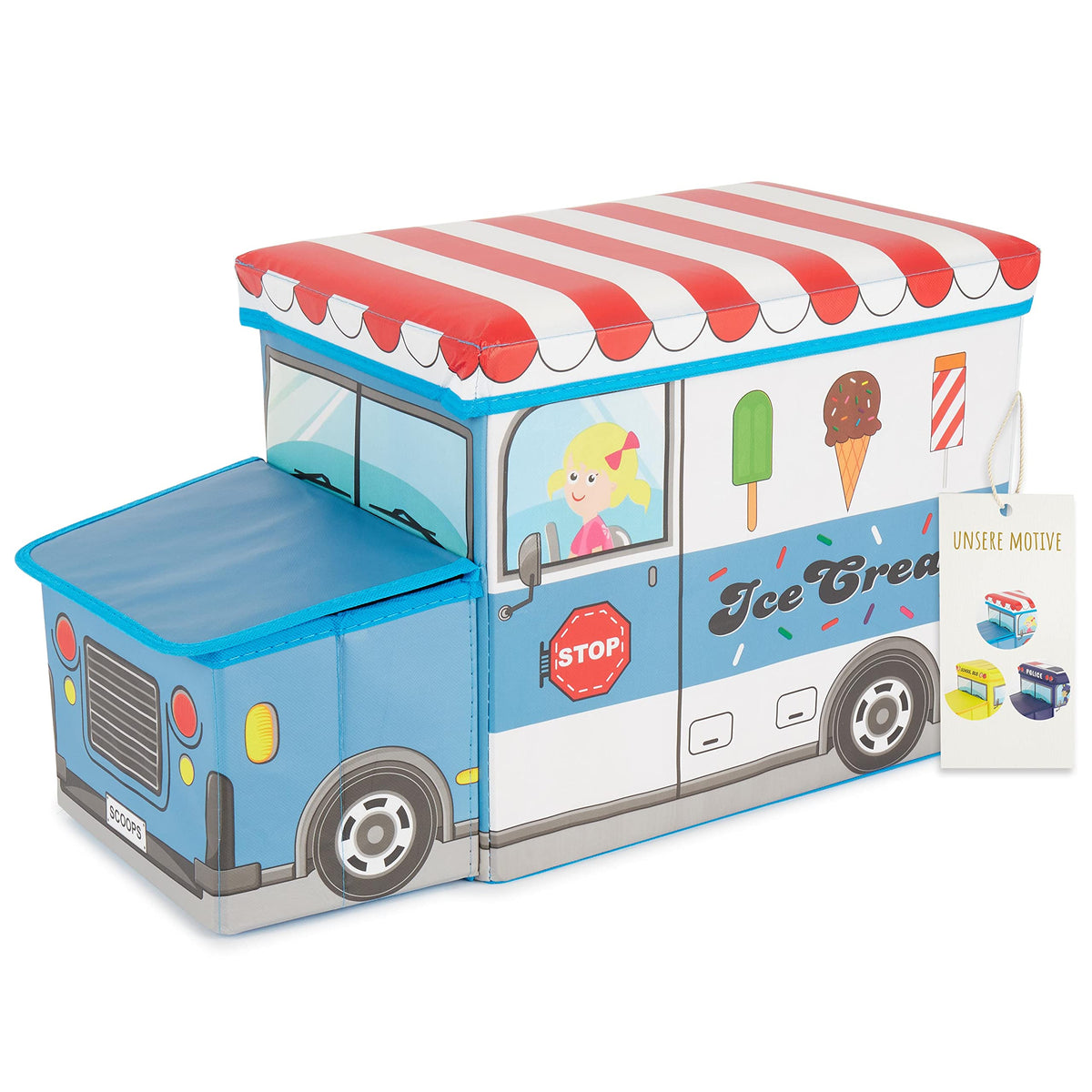 BIECO Ice Cream Storage Box with Lid for Kids, Foldable, Seat, Padded, Toy Box, Toy Chest, Boys & Girls, 46 L, Load Capacity up to 80 kg, Yellow
